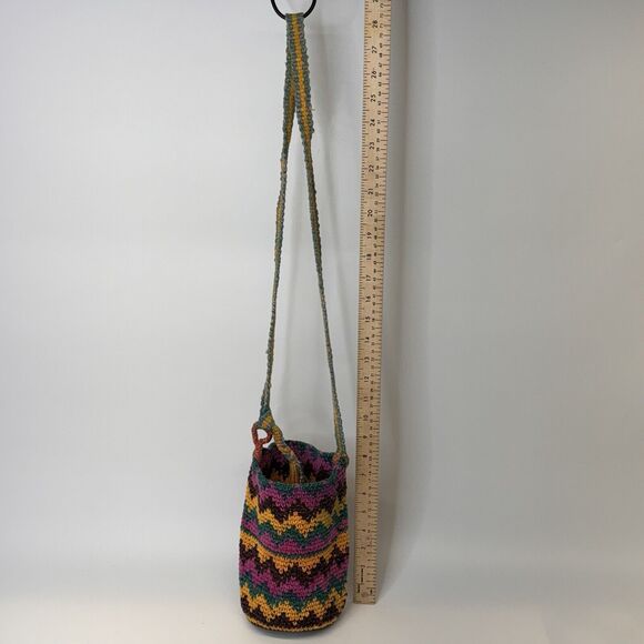Veranda Wear Crossbody Bag Pink Multicolor Woven Boho Hippie Festival Handmade - Picture 6 of 10